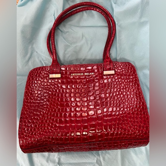 🔥🔥ANTONIO MELANI Glossy Red Croc Satchel - Picture 2 of 12